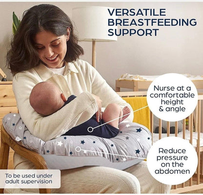 Emzirme Yastığı Ve Destek Minderi, Çift Taraflı %100 Pamuk Kumaş Gri Yıldız Desenli