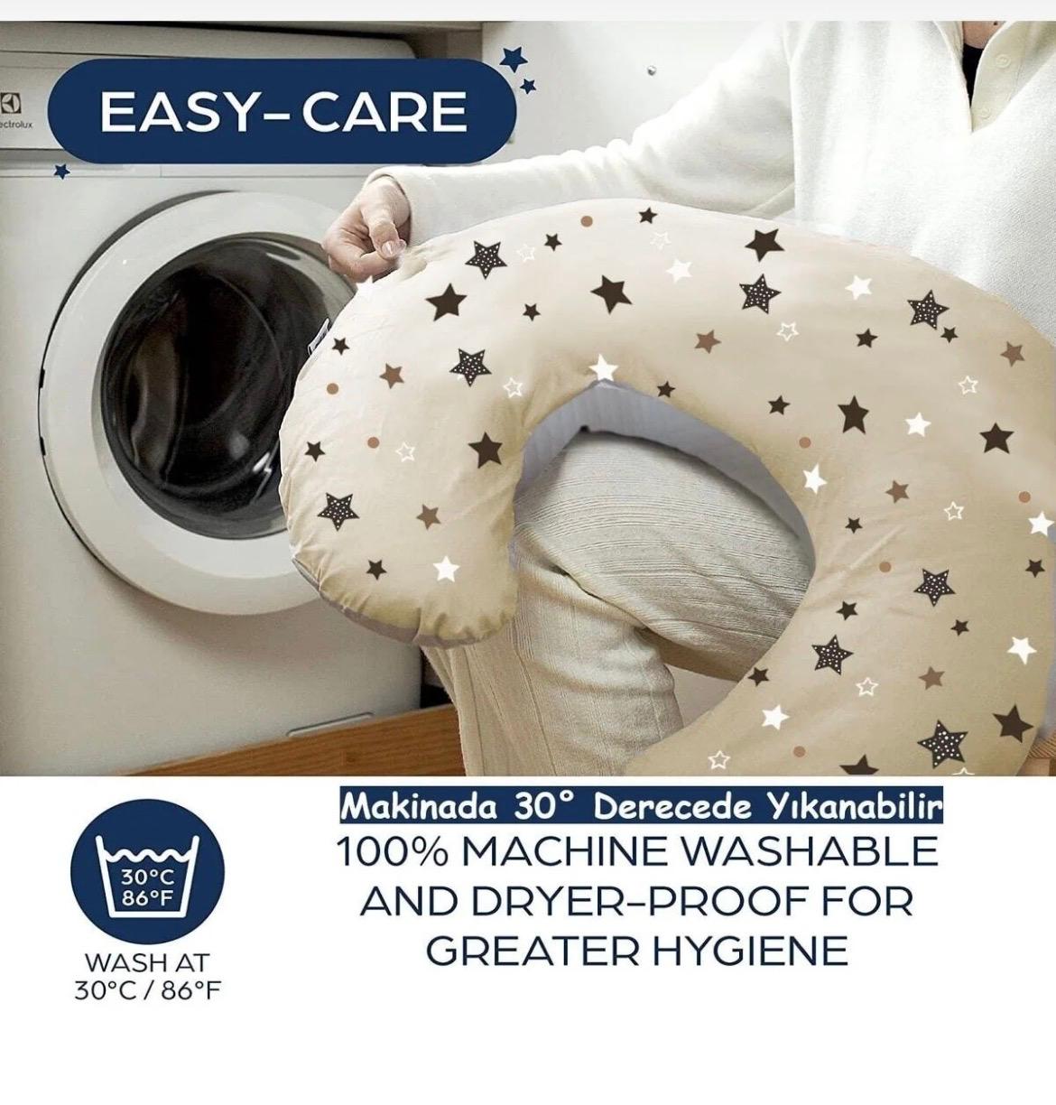 Emzirme Yastığı Ve Destek Minderi, Çift Taraflı %100 Pamuk Kumaş Krem Yıldız Desenli