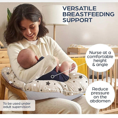 Emzirme Yastığı Ve Destek Minderi, Çift Taraflı %100 Pamuk Kumaş Krem Yıldız Desenli