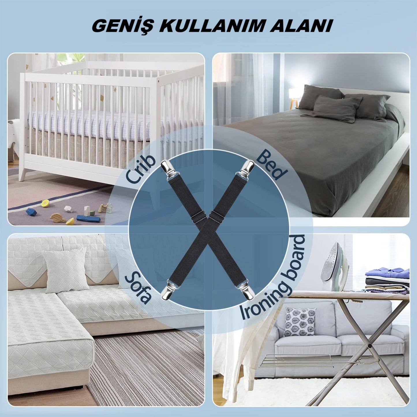 Ayarlanabilir Çarşaf Lastiği, Çarşaf Bağlantı Kayışları,  Çarşaf  ve Örtü Tutucuları, Örtü Sabitleyici