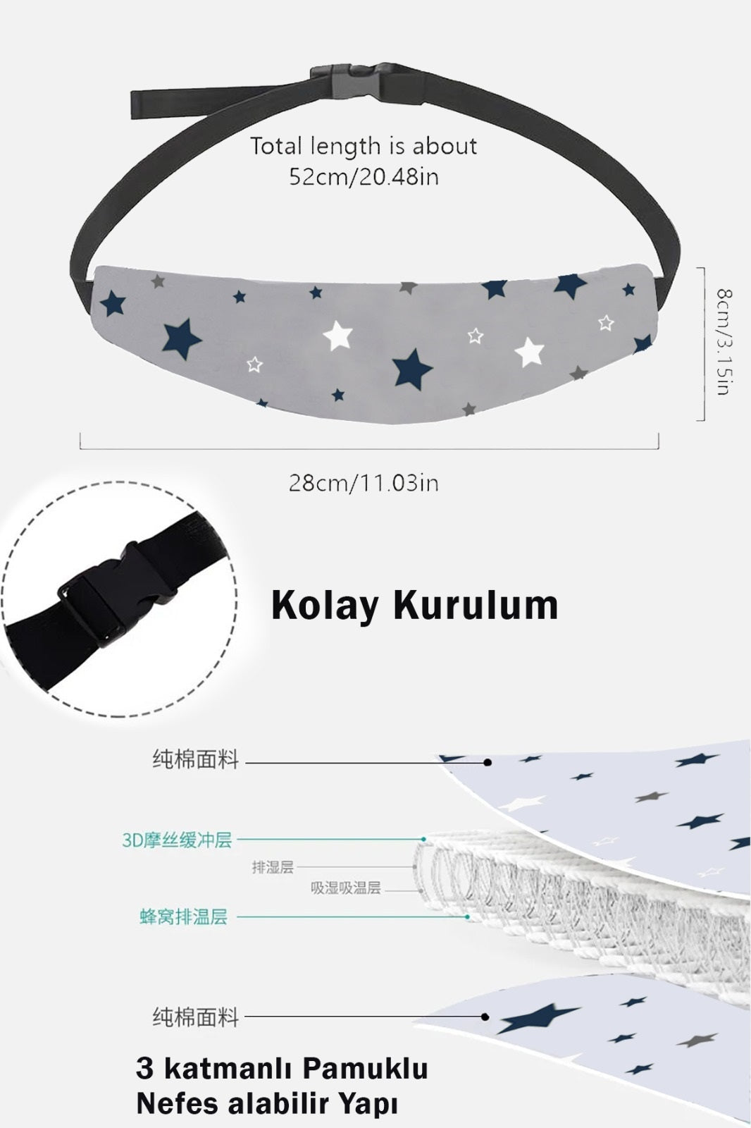 Bebek Puset Baş Desteği, Bebek & Çocuk Seyahat Baş Desteği, Bebek Oto Koltuk Kafa Koruyucu Bandana