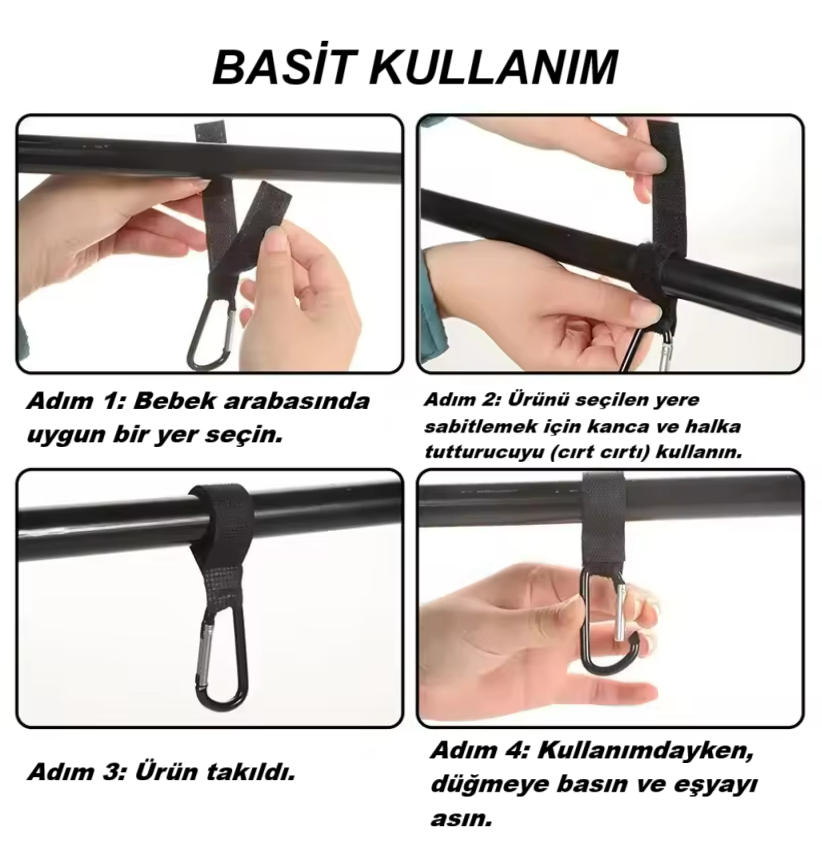 Bebek Arabası Askısı, Bebek Arabası Askıları ve Kancaları, Ayarlanabilir Bebek Arabası Karabina