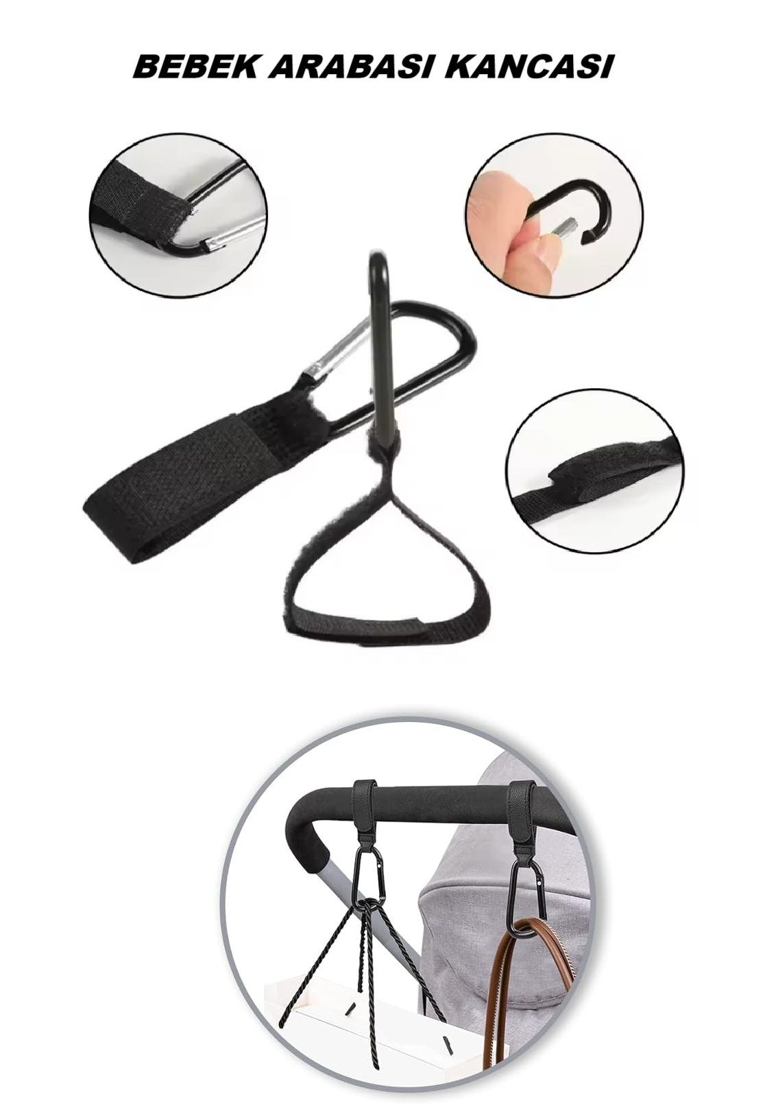 Bebek Arabası Askısı, Bebek Arabası Askıları ve Kancaları, Ayarlanabilir Bebek Arabası Karabina