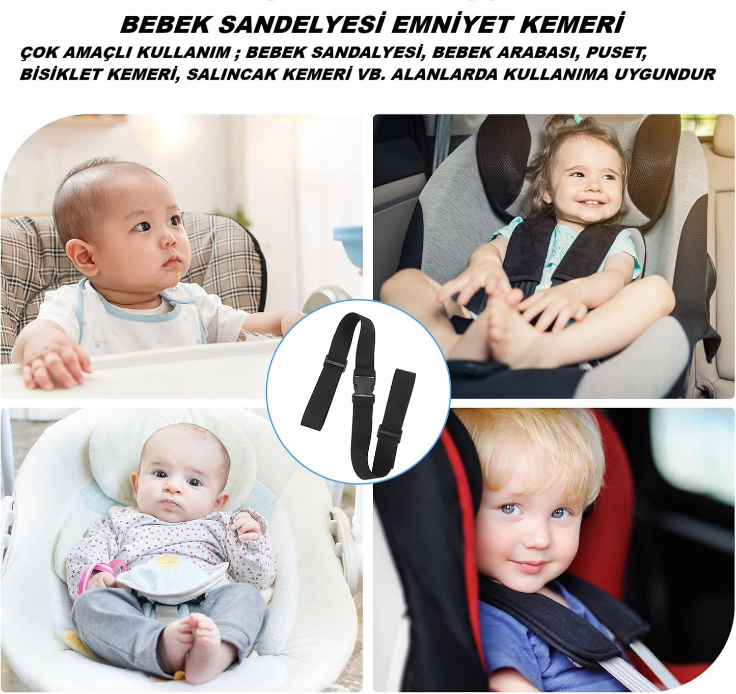 Bebek/Çocuk 2 Nokta Emniyet Kemeri, Bebek Emniyet Kemeri, Mama Sandalyesi Kayışı, Bebek Arabası Kemeri