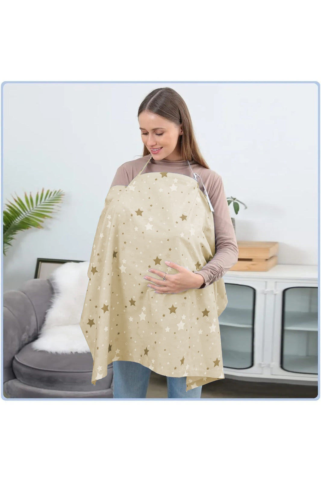 Krem Emzirme Önlüğü, Çok Amaçlı Emzirme Örtüsü, Puset Örtüsü %100 Pamuk