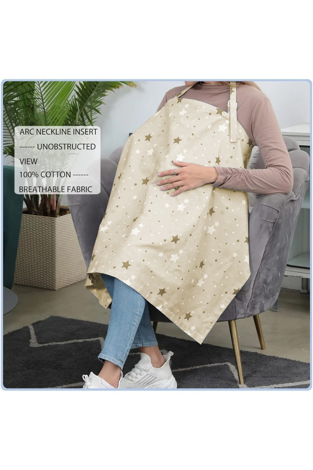 Krem Emzirme Önlüğü, Çok Amaçlı Emzirme Örtüsü, Puset Örtüsü %100 Pamuk