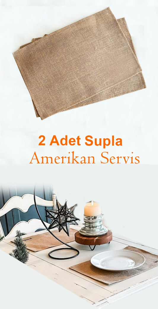 %100 Doğal 2’li Jüt Supla, Dekoratif Hasır Kumaş Amerikan Servis, Otantik Supla